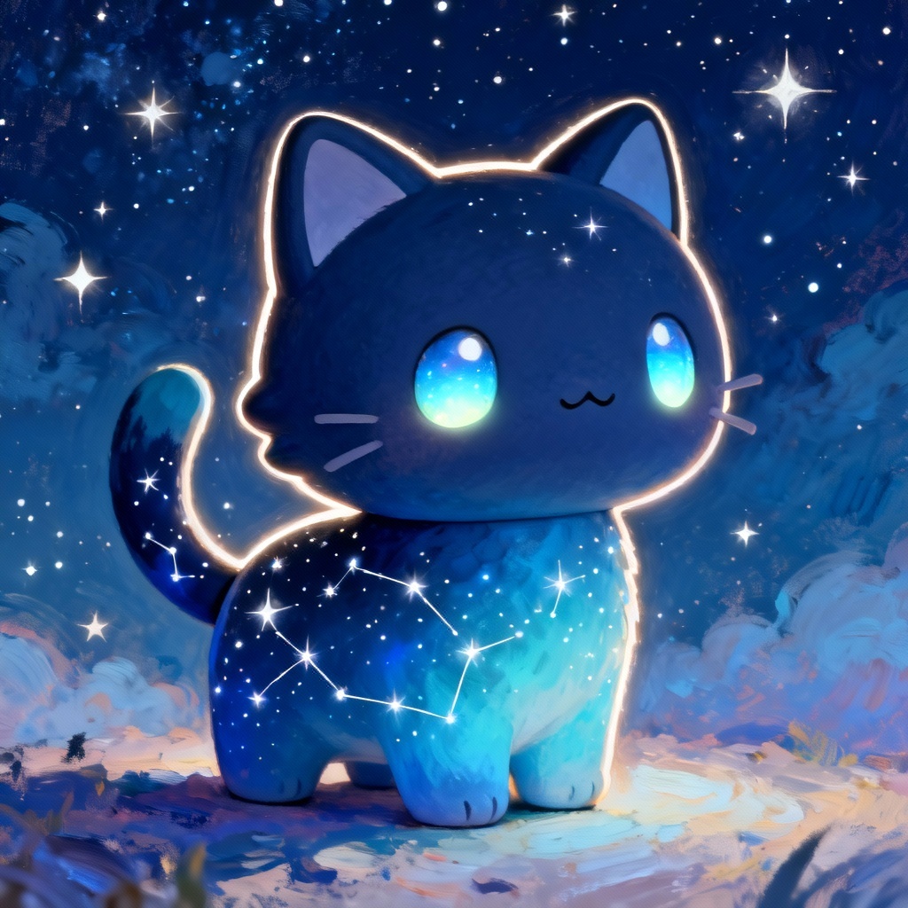 Starry night Labubu-style cat character