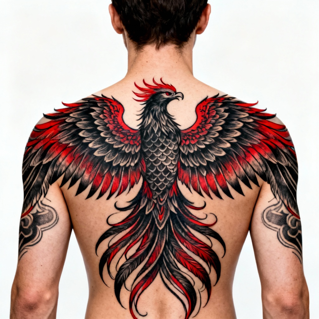 AI Phoenix Full Back Tattoo Design