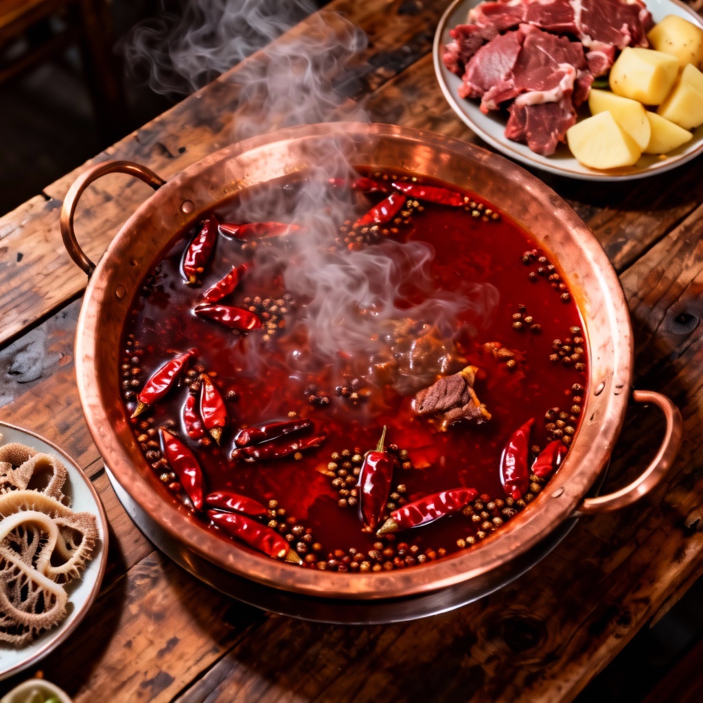 Chongqing style red broth hotpot with chili oil and peppercorns