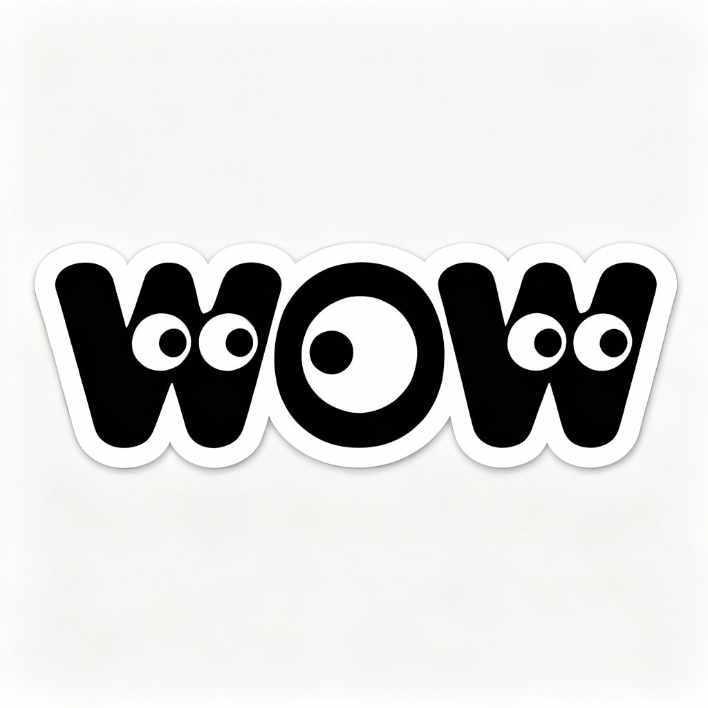 Minimal WOW text sticker in monochrome style