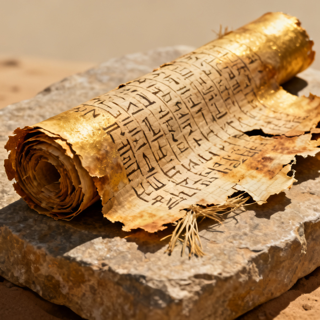 AI ancient papyrus scroll with aged fibers