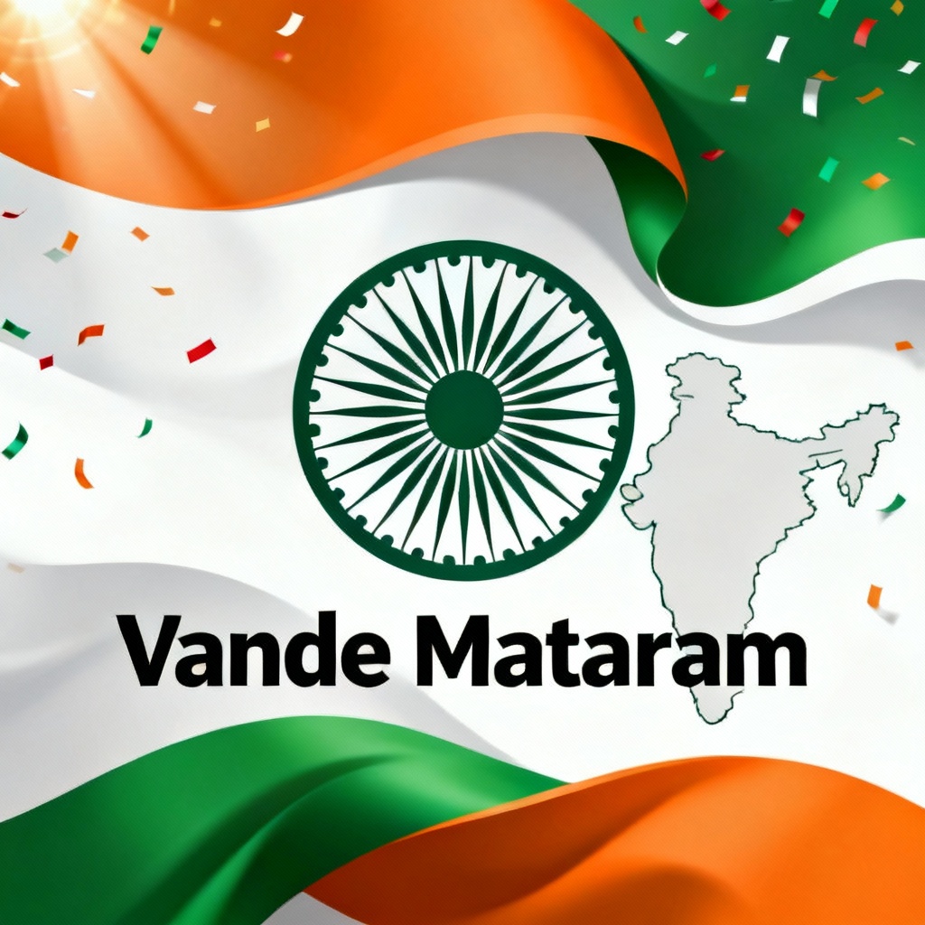 AI Indian Independence Day poster with tricolor waves and Ashoka Chakra