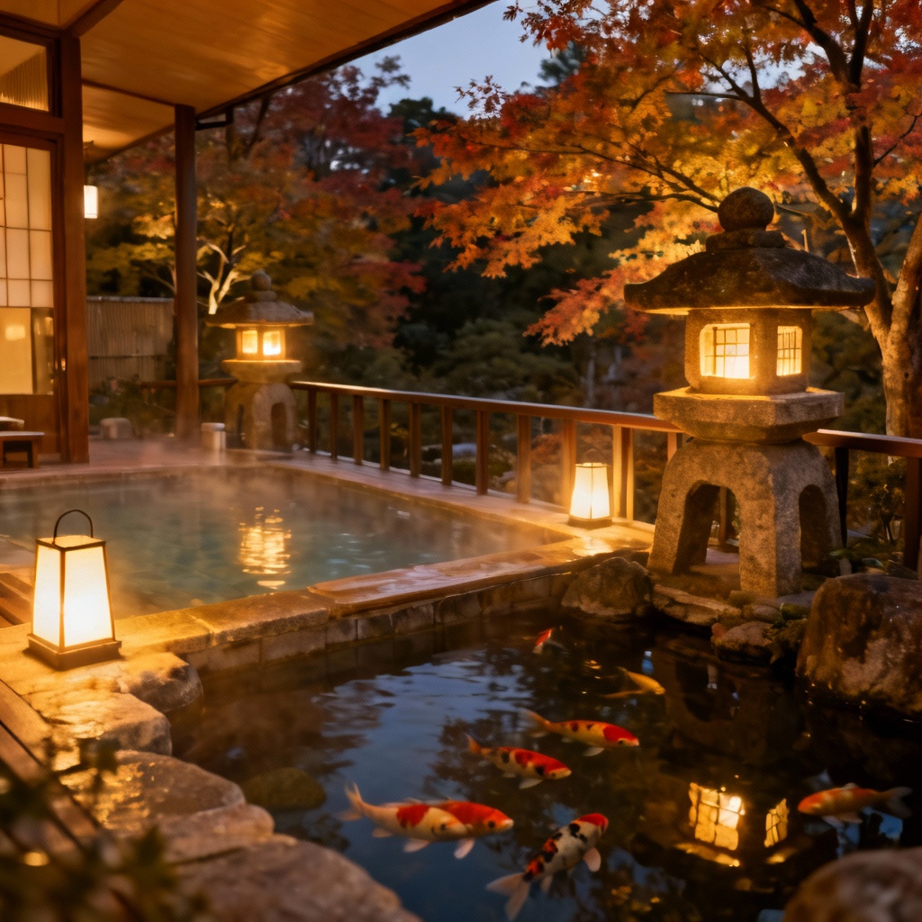 AI Ryokan Terrace Overlooking Outdoor Onsen