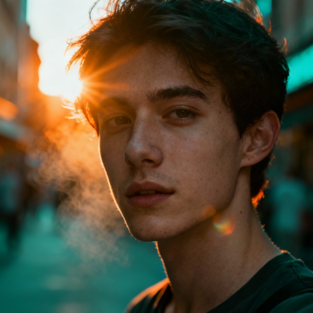 Golden hour street portrait aesthetic