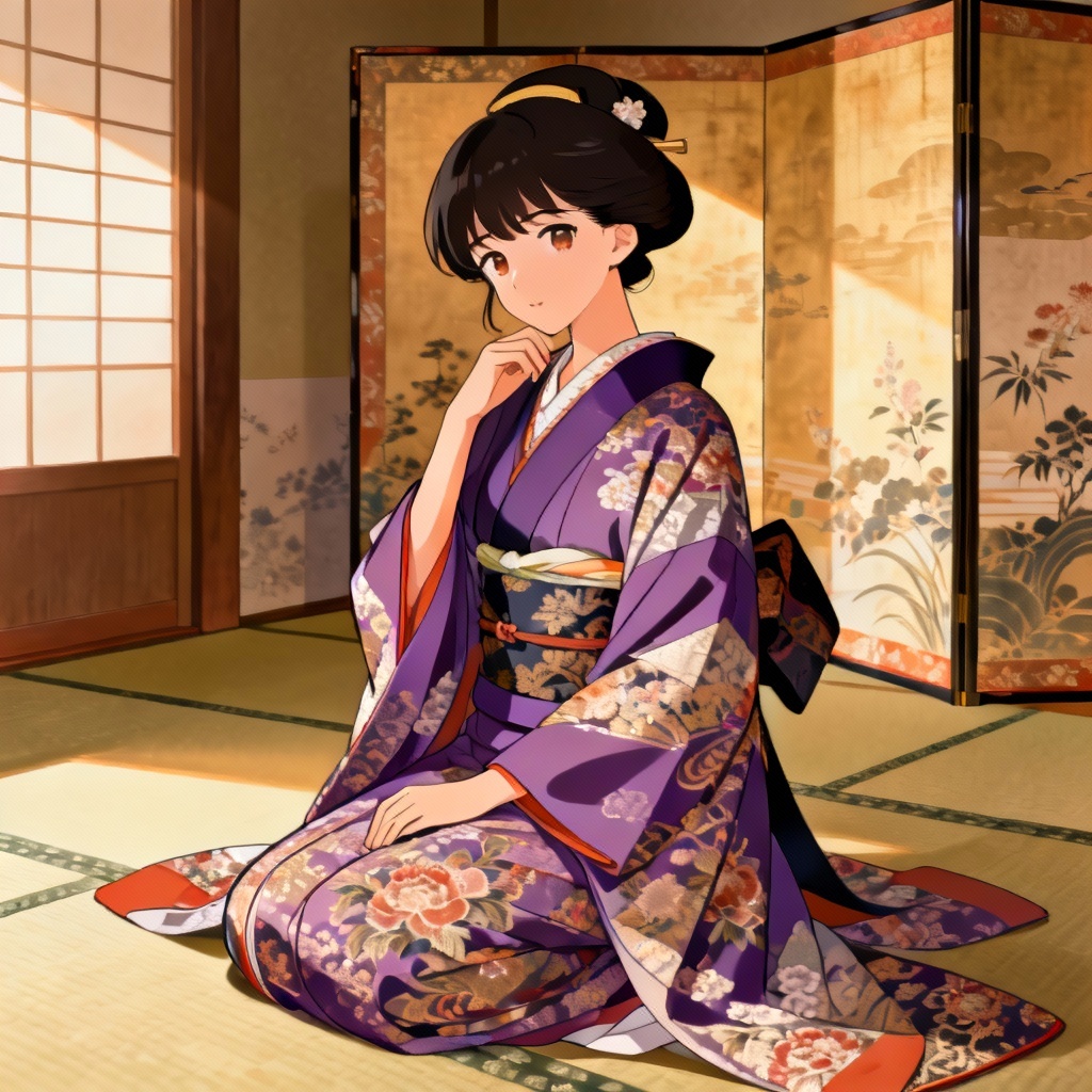 AI traditional heian elegance kimono portrait