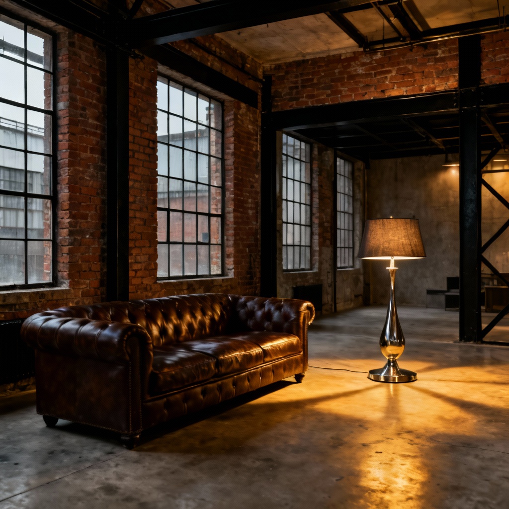 AI Industrial loft with exposed brick and metal
