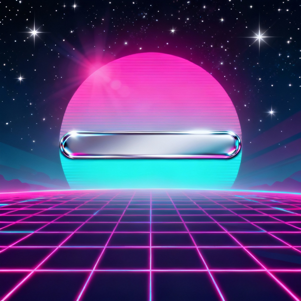 Synthwave vaporwave album cover with neon grid and sunset