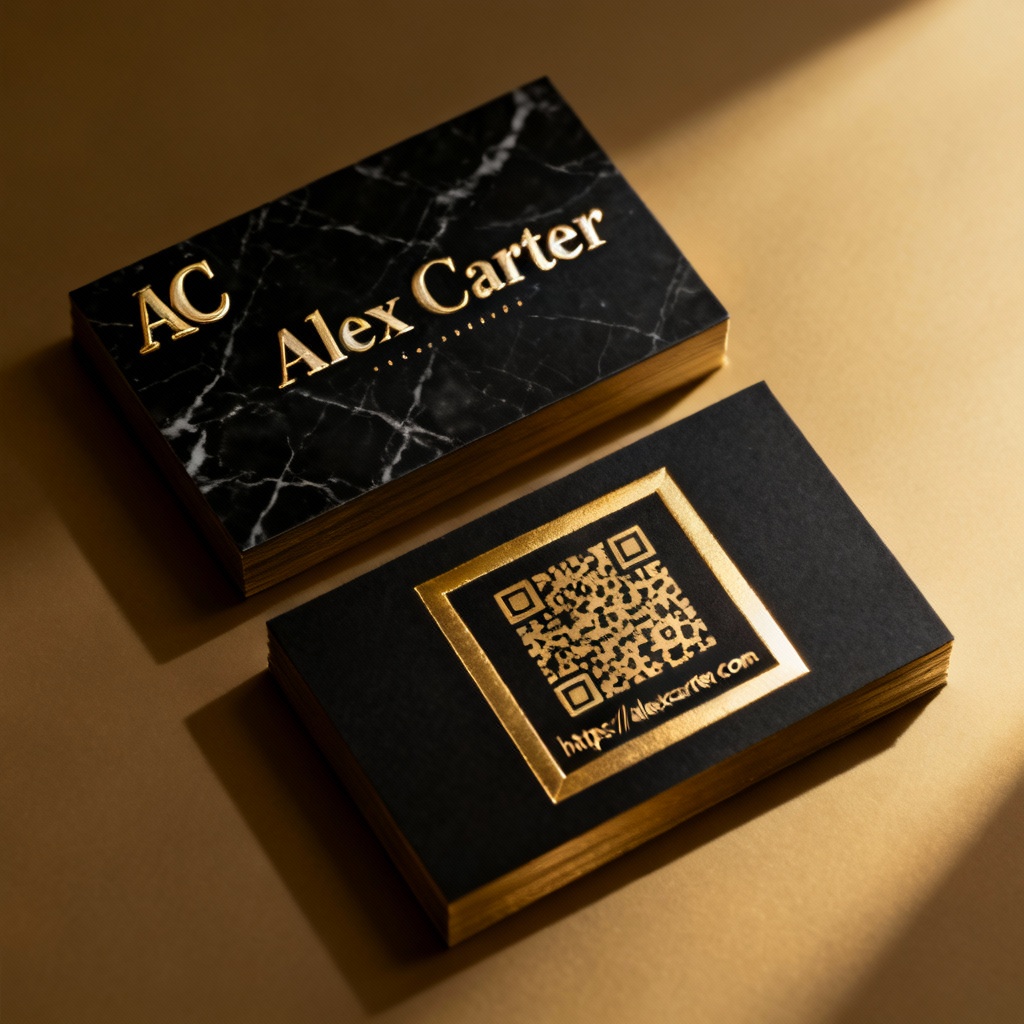 AI luxury black marble business card with gold foil