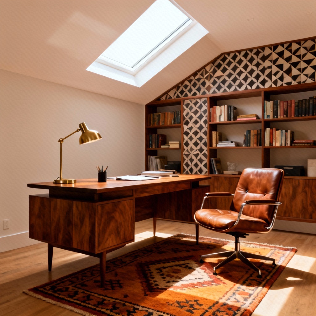 AI mid-century home office interior
