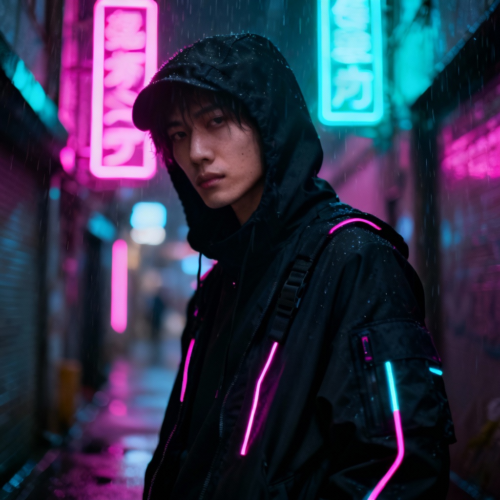AI subculture generator hero image cyberpunk techwear portrait