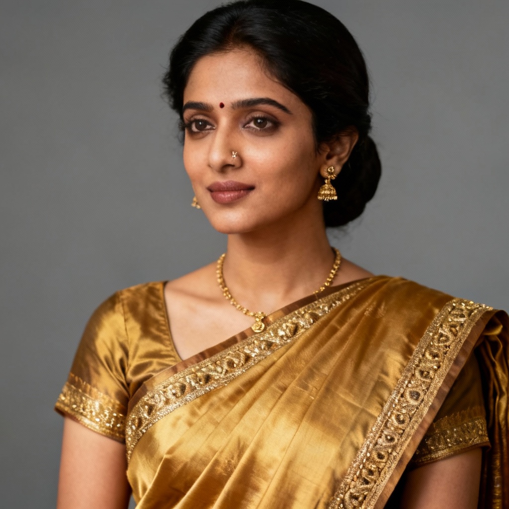 AI portrait in classic silk saree with studio lighting