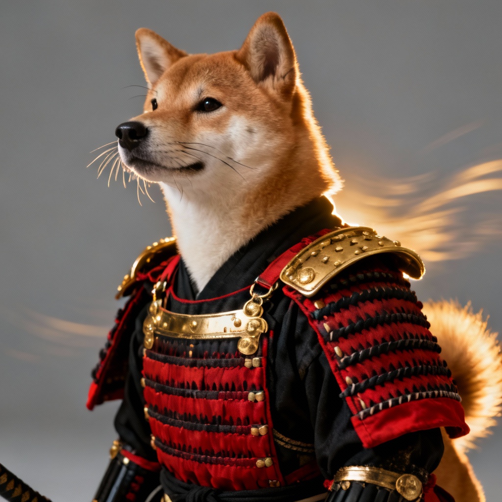 AI-generated Shiba Inu in samurai cosplay costume