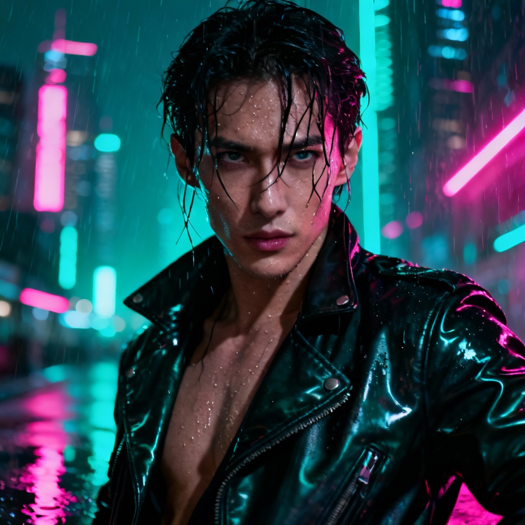 AI cyber noir lady killer character