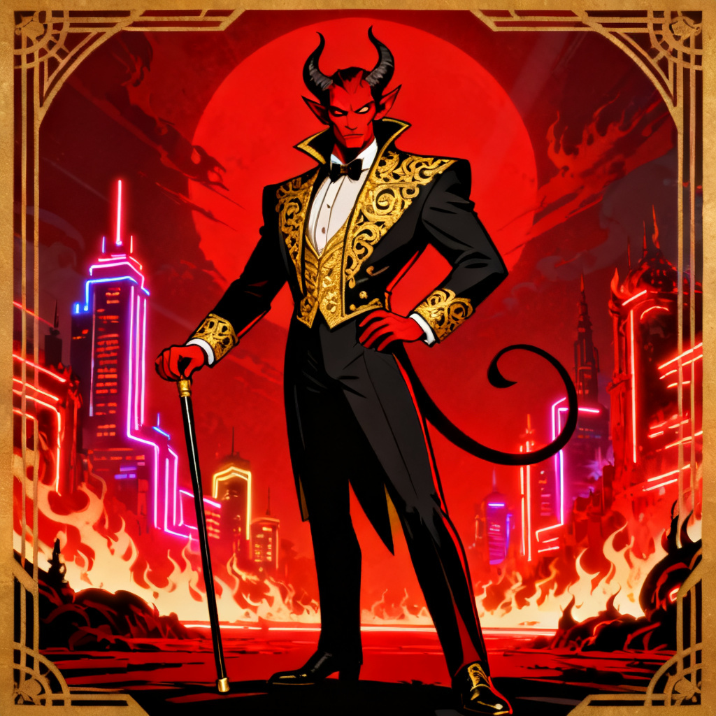 AI Hazbin Hotel OC royal overlord with art deco flair