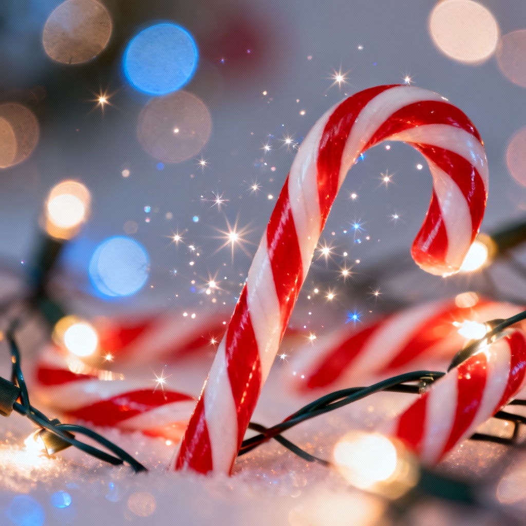 AI bokeh Christmas lights background in candy cane colors