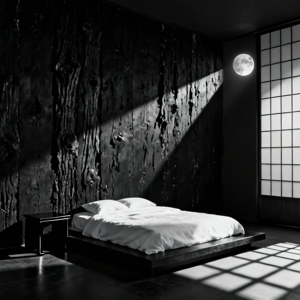 AI charred wood wall with dramatic texture and contrast