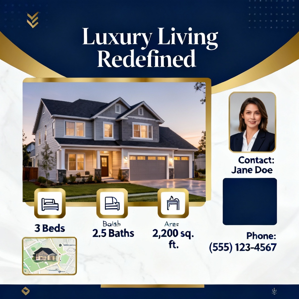 AI real estate open house flyer with property features and map