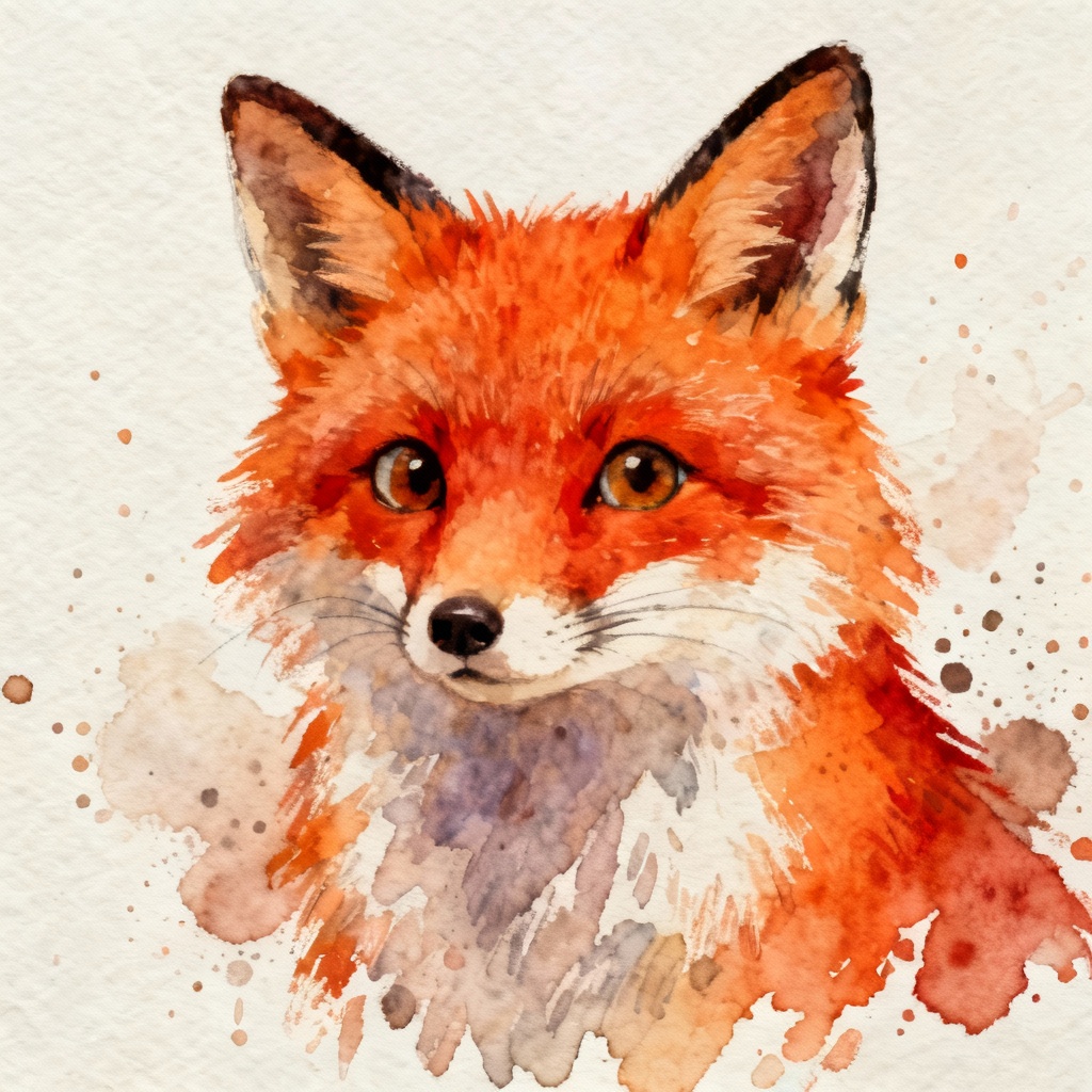 AI watercolor animal portrait of a fox