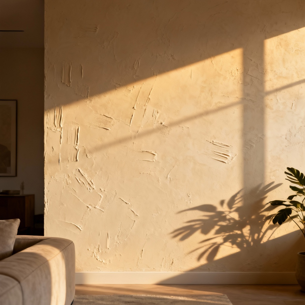AI-generated modern living room wall with light plaster texture