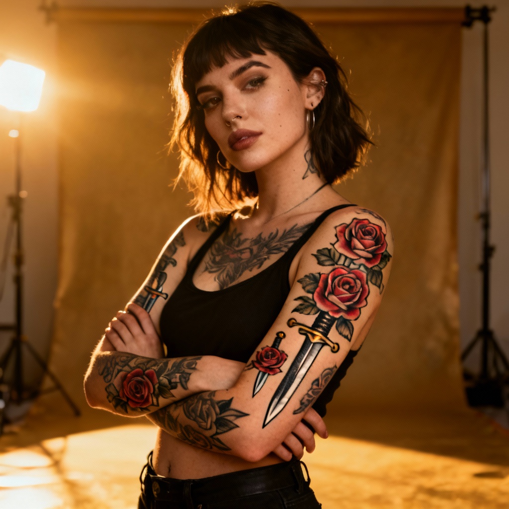 AI Tattoo Girl Neotrad Portrait
