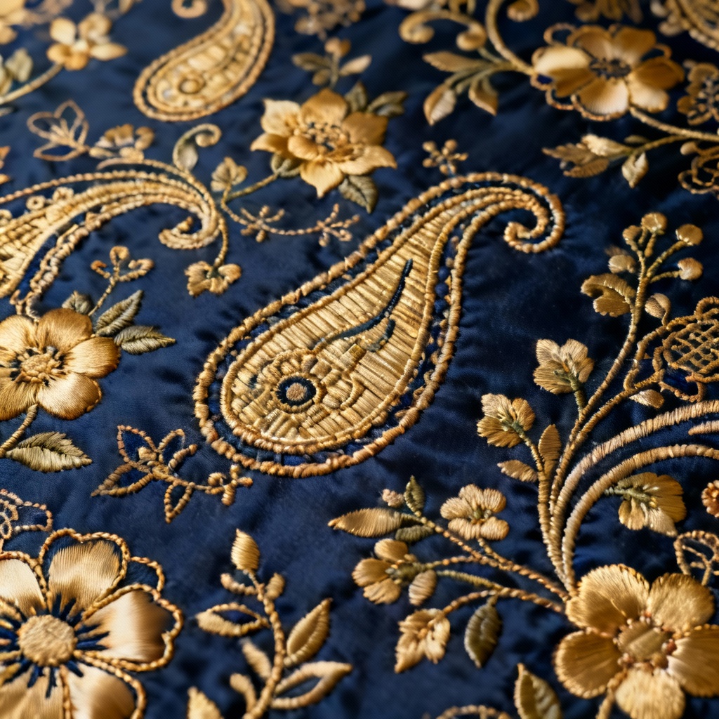 AI intricate embroidery goldwork paisley design in hoop