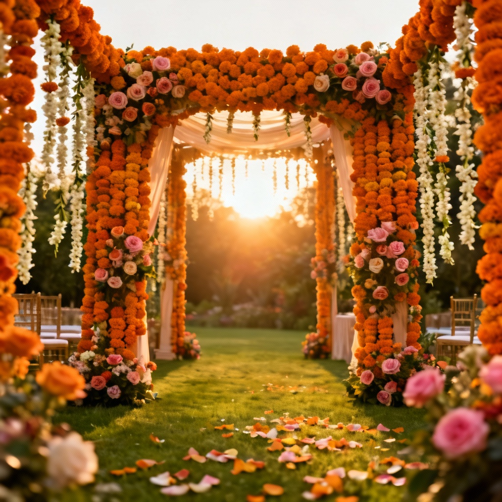 Wedding entry arch with marigold garlands