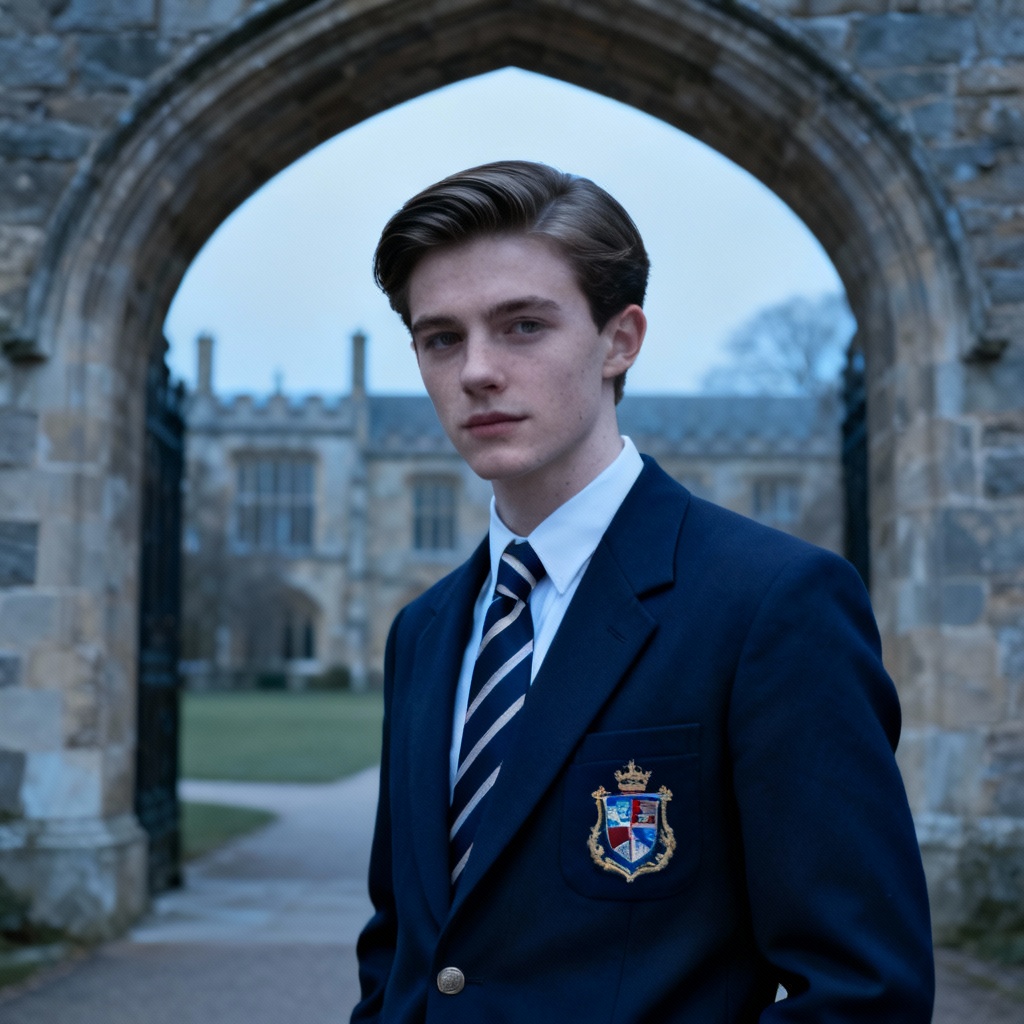AI old money student portrait on historic campus