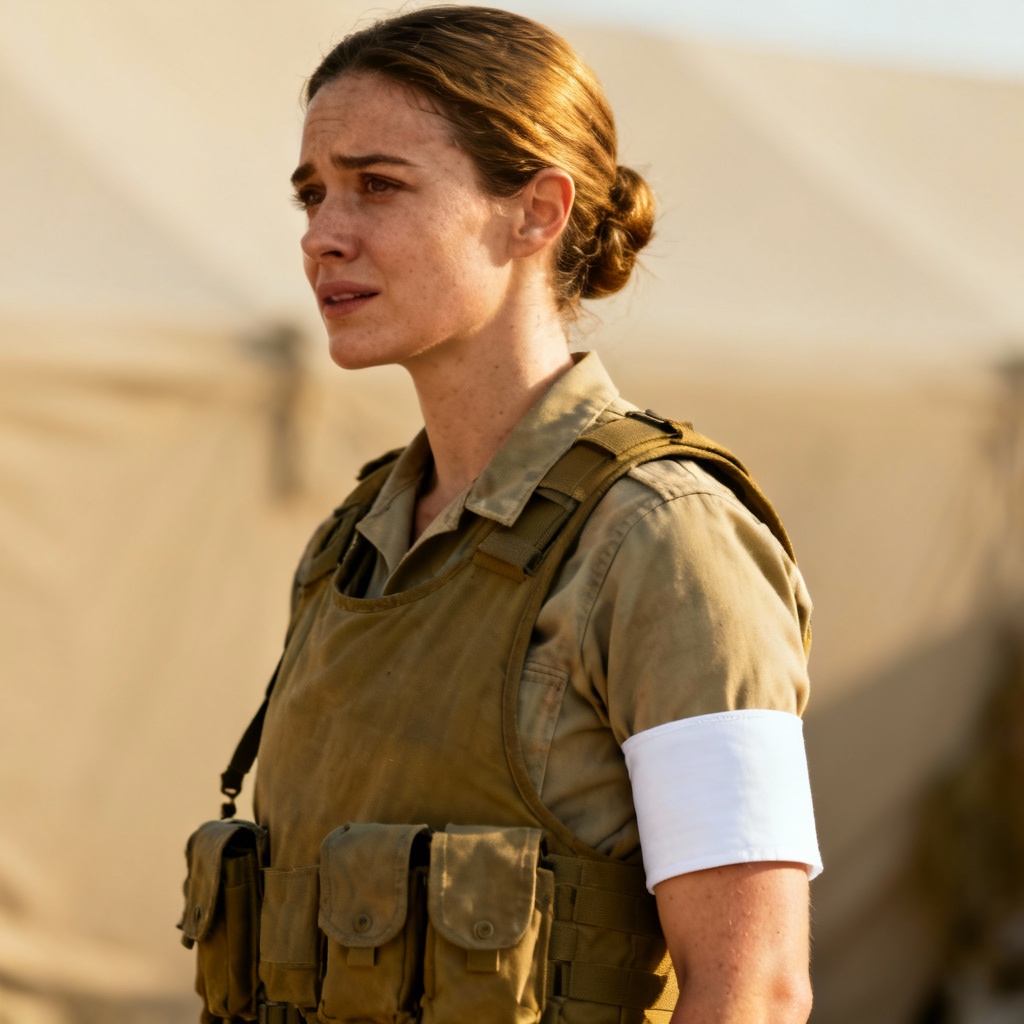 AI female peacekeeper field medic portrait