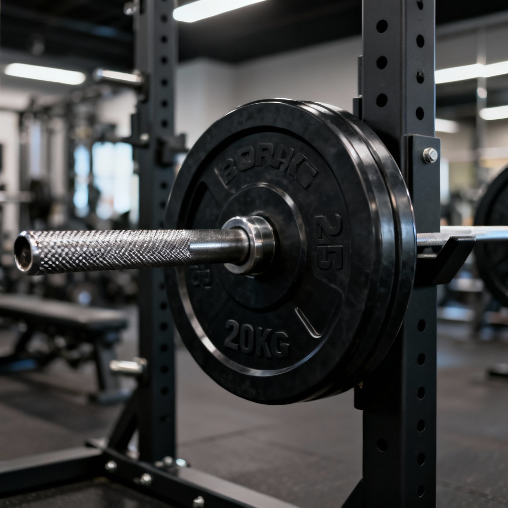 AI Olympic barbell product image on squat rack