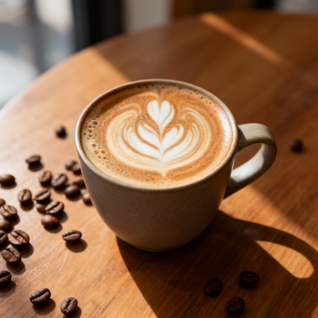 AI Ceramic Mug With Latte Art Top View