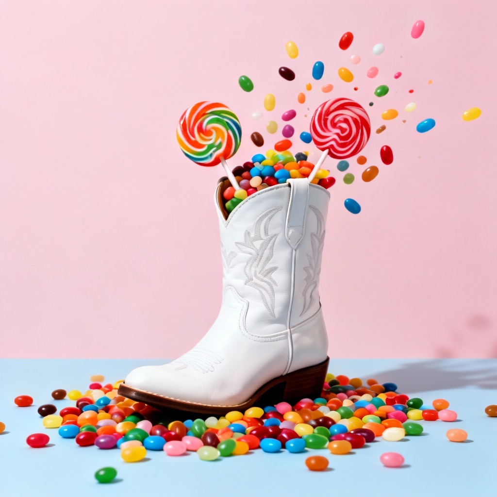 Cowgirl boot overflowing with colorful candies