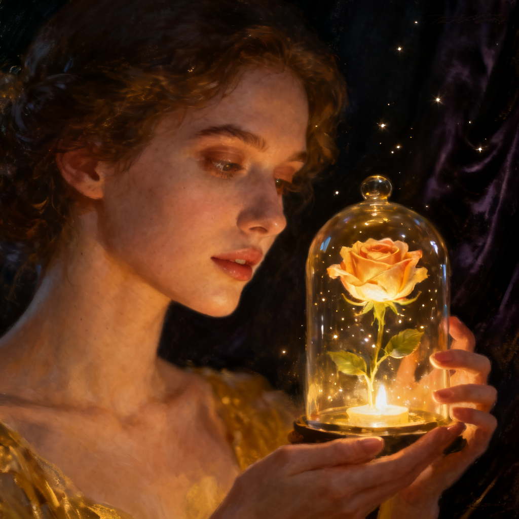 AI Beauty and Beast enchanted rose portrait