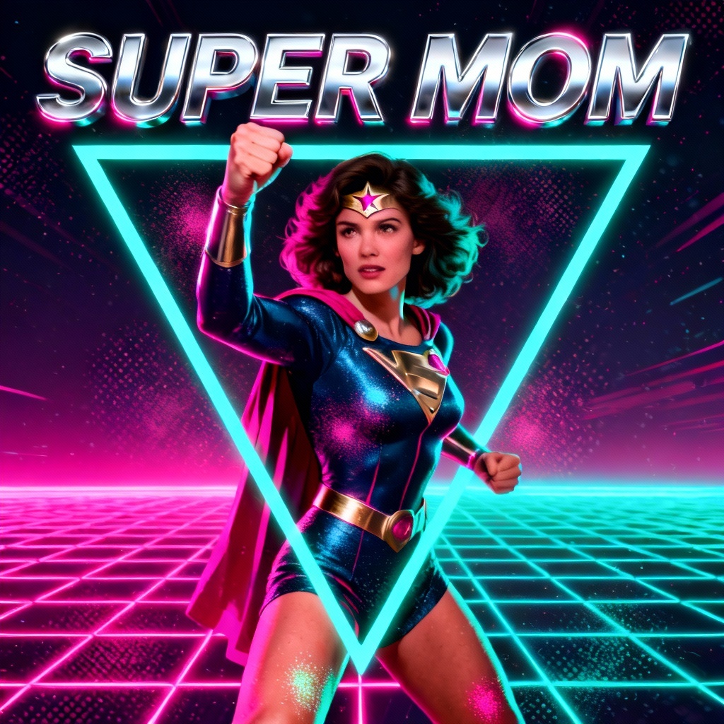 AI Retro 80s Super Mom Poster