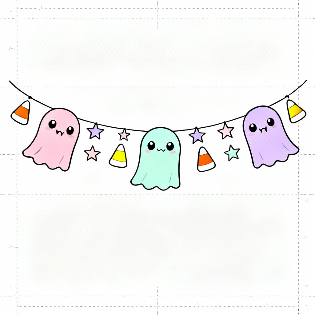 AI cute ghost printable garland in pastel colors
