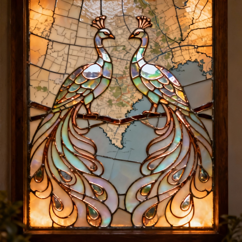 AI Art Nouveau peacock stained glass pattern