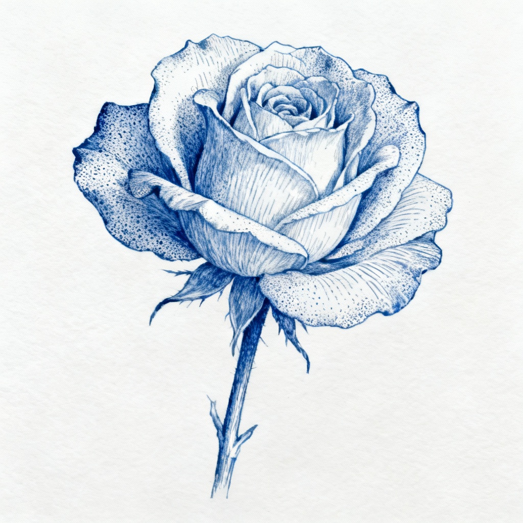 AI ballpoint pen botanical rose sketch