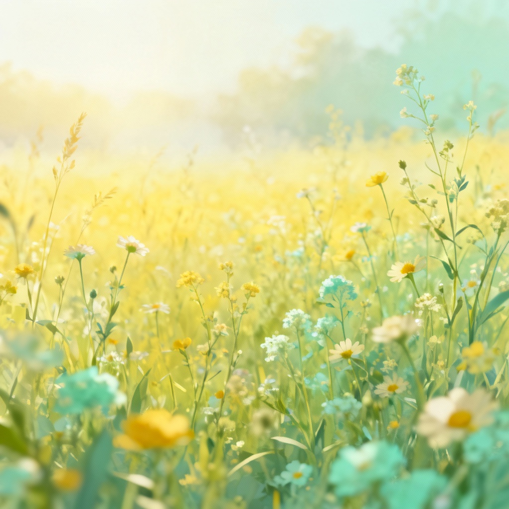 AI serene sunlit meadow with pastel wildflowers