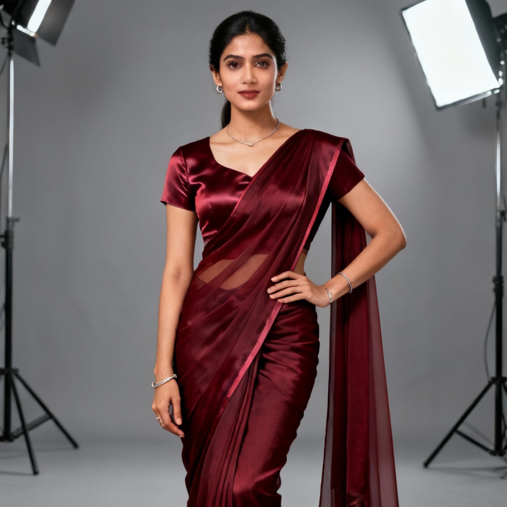 AI maroon georgette saree for office wear