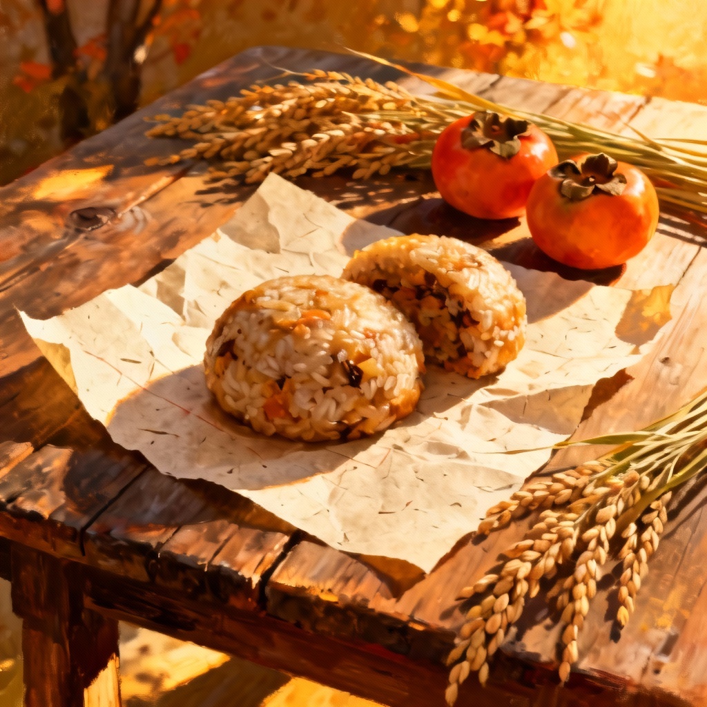 AI Chuseok bokjumeoni with harvest elements