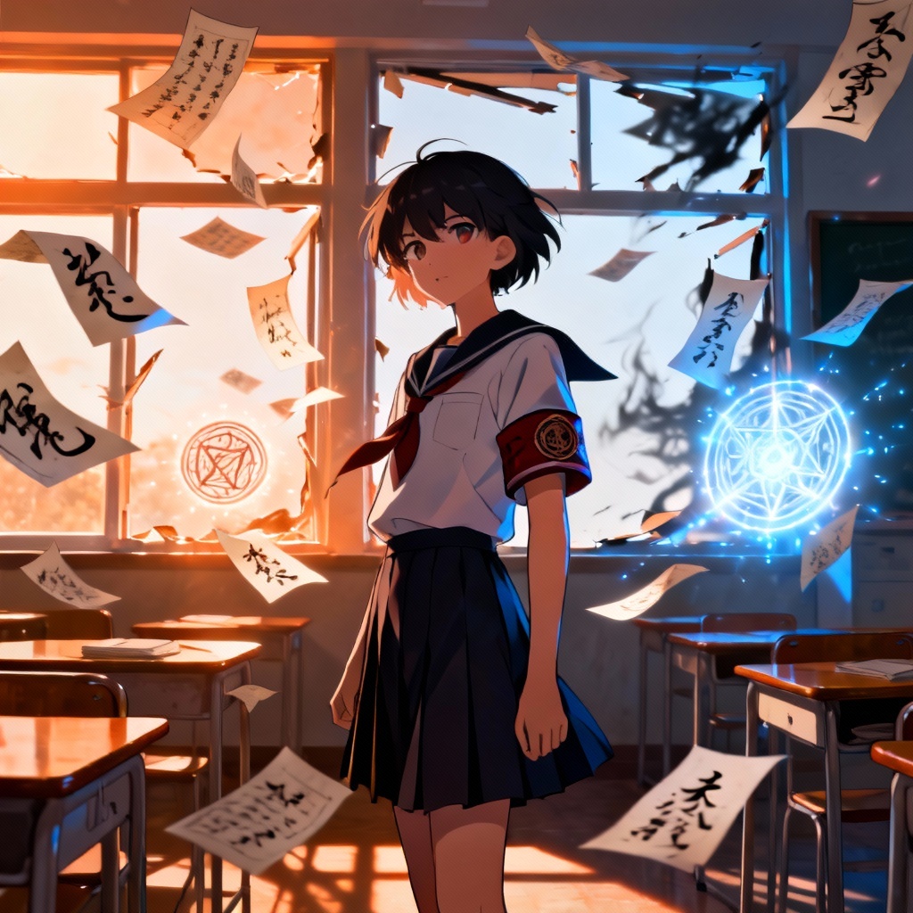 AI Jujutsu Kaisen student OC with talisman papers