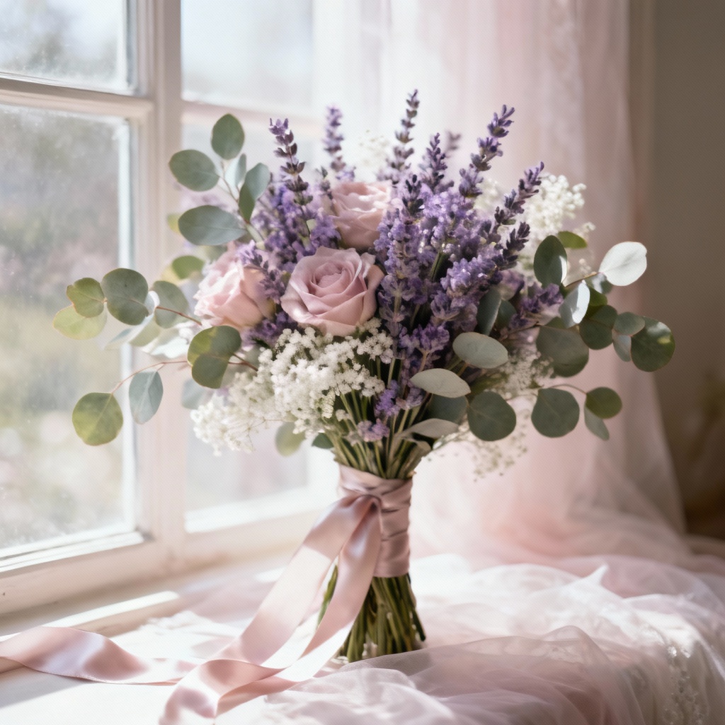 AI Lavender Wedding Bouquet With Eucalyptus
