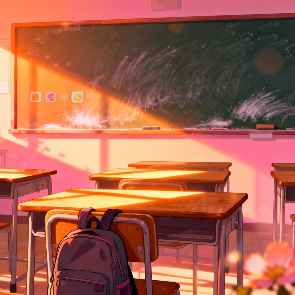 AI lofi classroom sunset study background with chalkboard