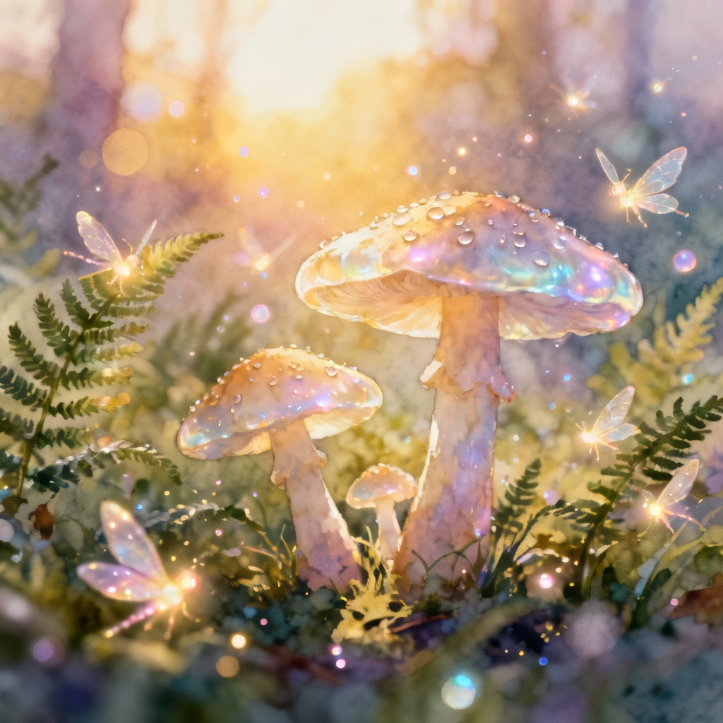 AI fairy glade at sunrise