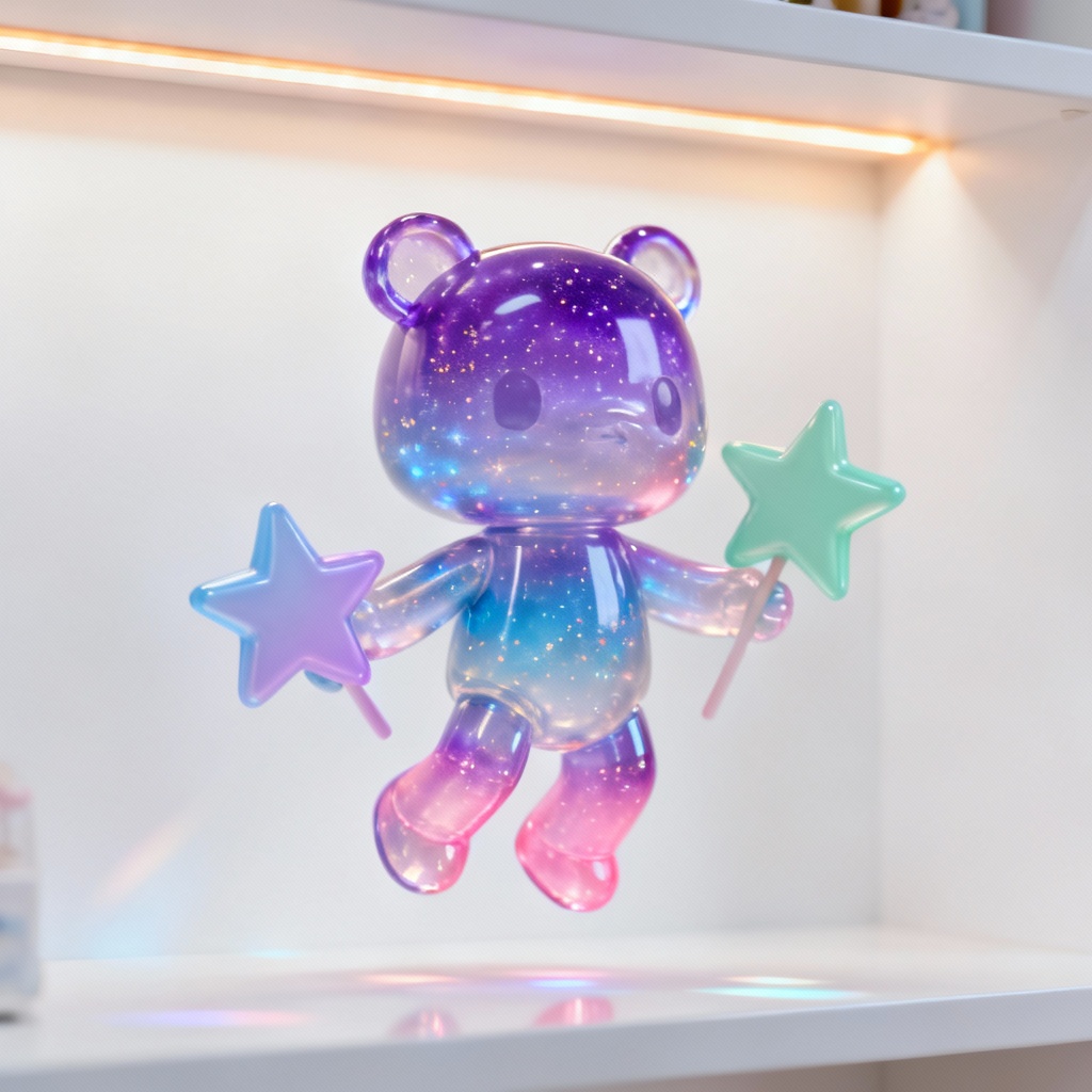 Translucent jelly-like vinyl toy character with glitter