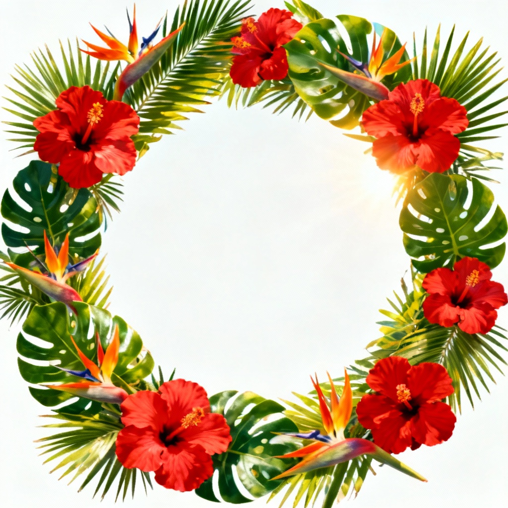 AI tropical hibiscus and monstera floral wreath