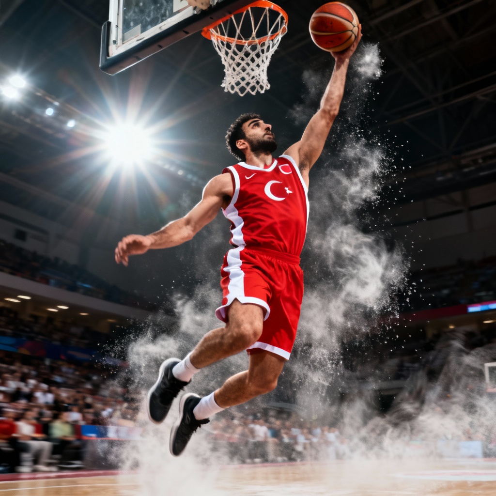 AI Turkish basketball player dunking