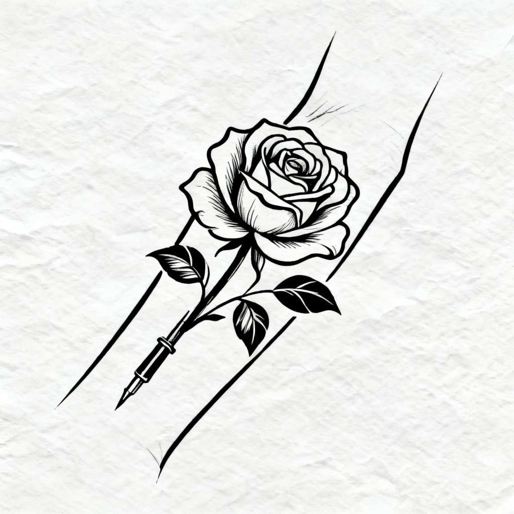 Fine line rose forearm tattoo stencil