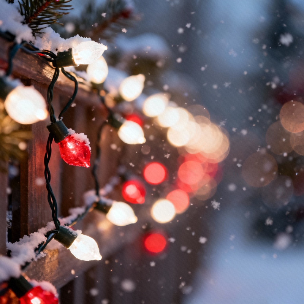 AI Christmas lights background with warm bokeh and copy space