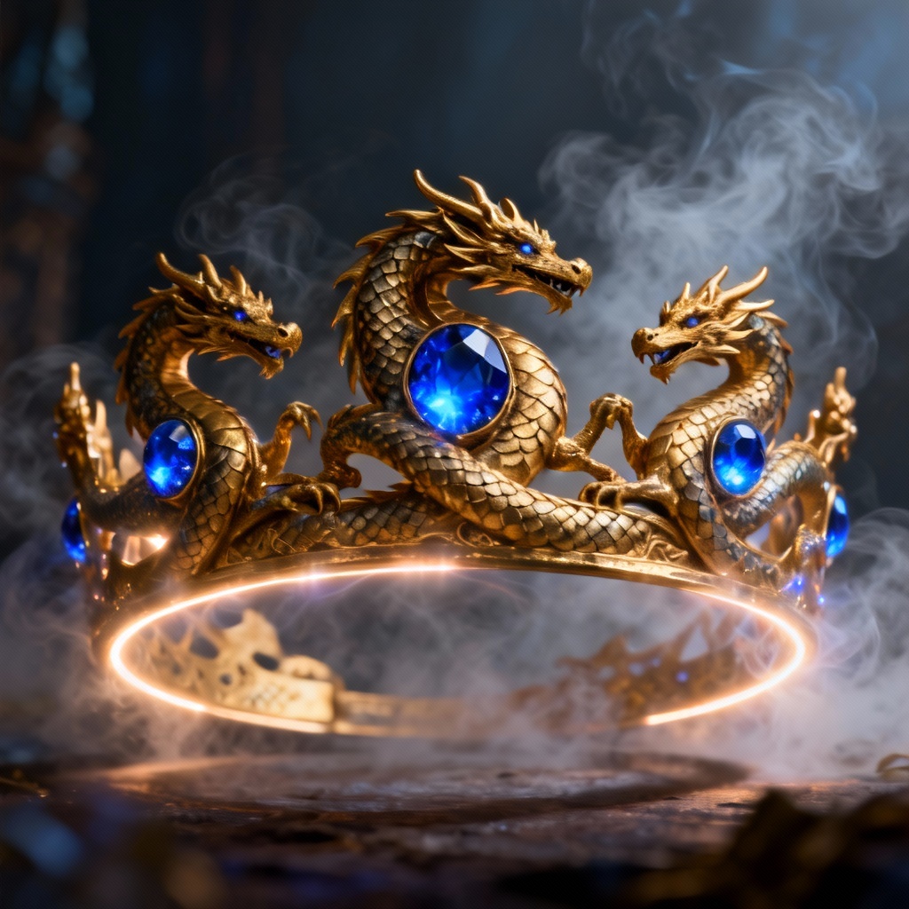 Fantasy golden crown with dragon motifs and glowing gems