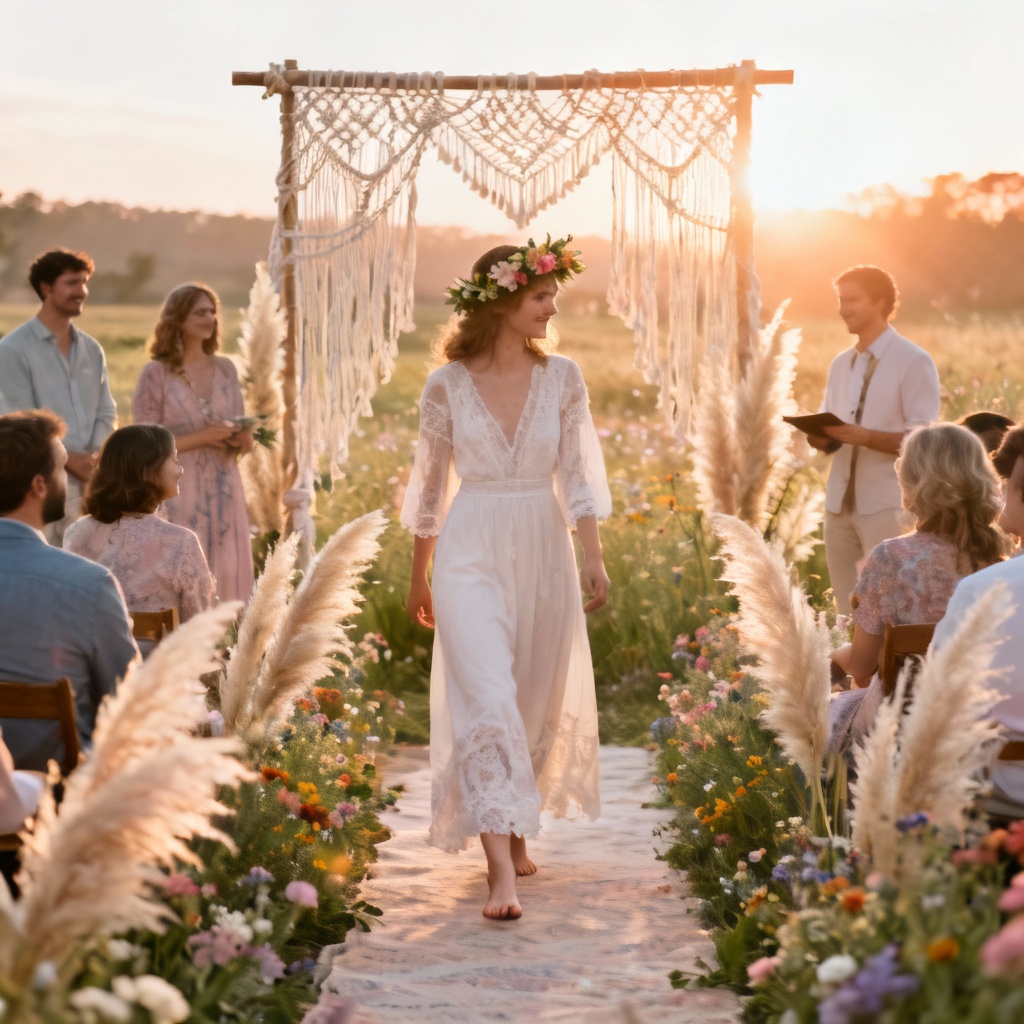 AI Boho Meadow Wedding Ceremony